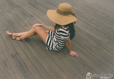 High angle view of woman with umbrella