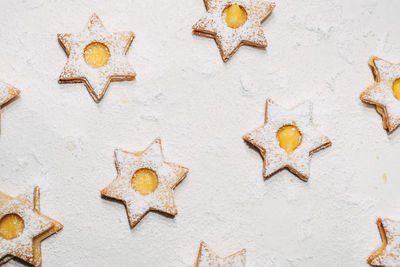 High angle view of star shape cookies