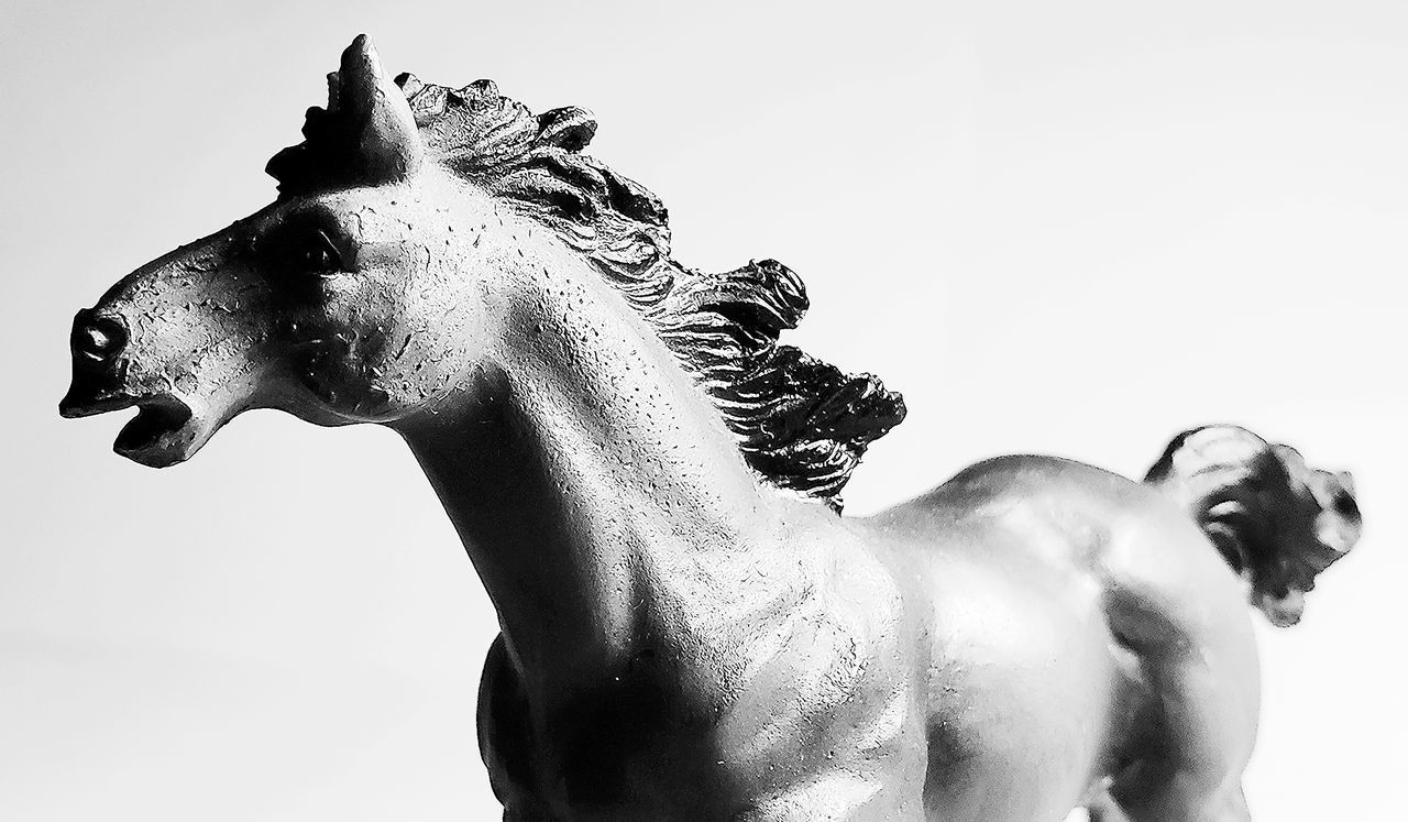 CLOSE-UP OF STATUE AGAINST CLEAR SKY