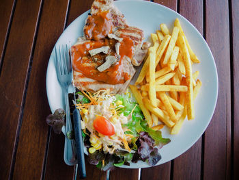 High angle view of food on plate