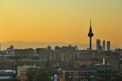 High angle shot of cityscape against clear sky