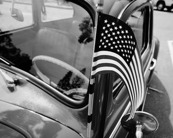 Close-up of flag in car