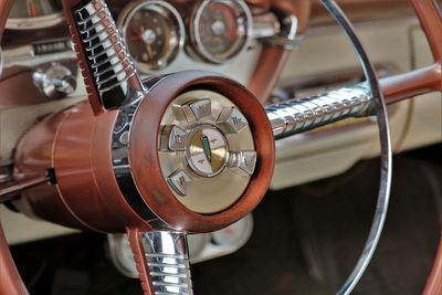 Close-up of steering wheel of car