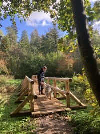 Full length of man by tree against plants