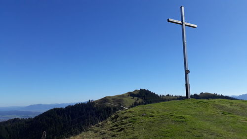Low angle view of land against clear blue sky