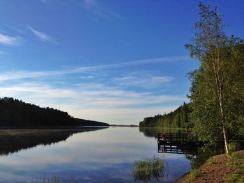 Scenic view of lake against blue sky