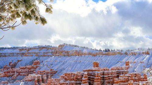 Wide angle view of snow covered bryce canyon national park