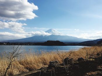 Scenic view of snowcapped mountains against sky