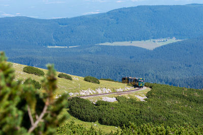 High angle view of land and mountains