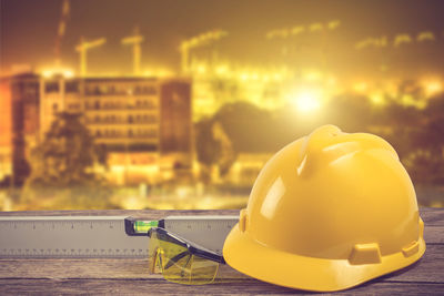 Close-up of work tools on table at office