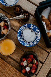 High angle view of food on table