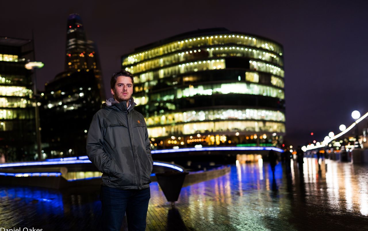 REFLECTION OF ILLUMINATED BUILDINGS IN WATER