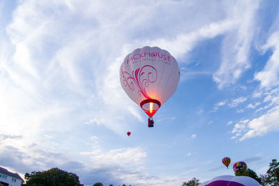 Low angle view of hot air balloon against sky