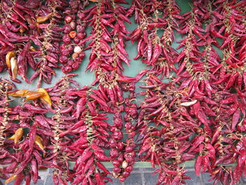 Full frame shot of red chili peppers at market