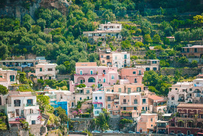 High angle view of buildings in city