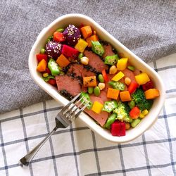 High angle view of salad in bowl