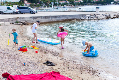 High angle view of people in sea