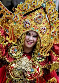 Young woman wearing costume