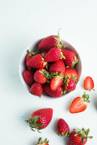 Fresh strawberry in bowl. top view