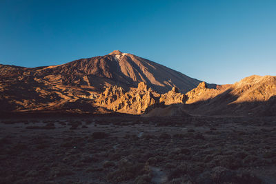 Scenic view of landscape against clear blue sky