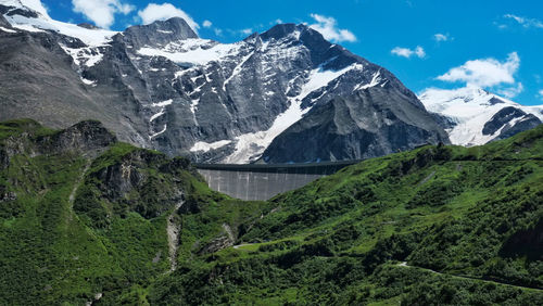 Scenic view of snowcapped mountains against sky