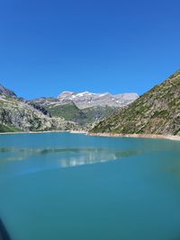 Scenic view of lake against clear blue sky