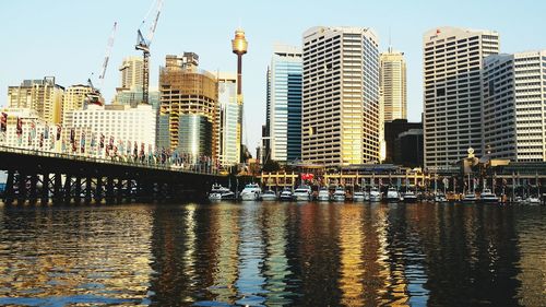 City skyline at dusk