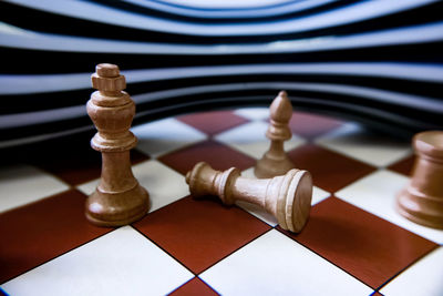 High angle view of chess pieces on table