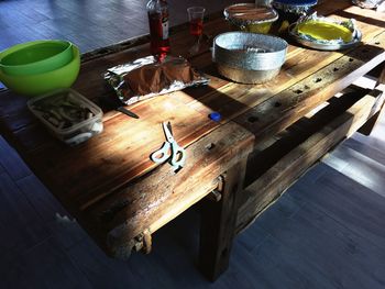 High angle view of food on table