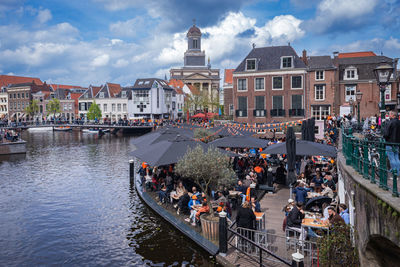 Netherlands, canals party celebration the birthday of the king 