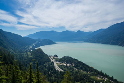 Scenic view of mountains against cloudy sky
