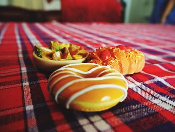 Close-up of fruits served on table