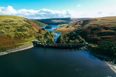 High angle view of bridge over river against sky