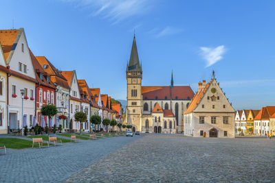 Central square surrounded by well-preserved gothic and renaissance houses in bordejov, slovakia