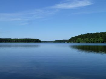 Scenic view of lake against blue sky