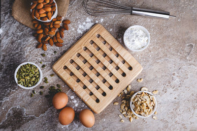 High angle view of food on cutting board