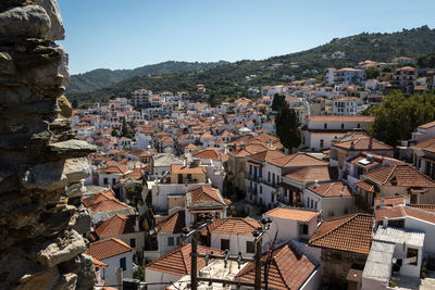 High angle view of townscape against sky