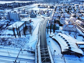 City covered with snow - drone shot