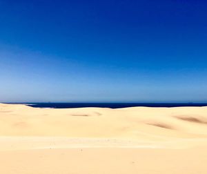 Scenic view of beach against clear blue sky