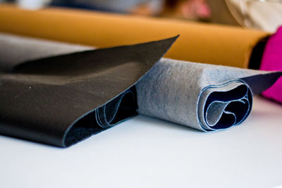 Close-up of textiles on table