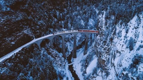 High angle view of viaduct during winter