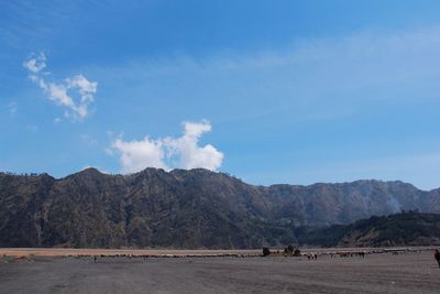 Scenic view of road by mountains against sky