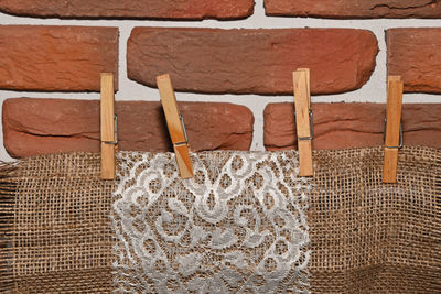 Embroidery floral lace patchwork on burlap fabric 