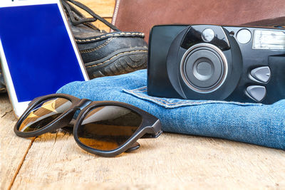 Close-up of sunglasses on table