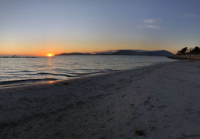 Scenic view of beach against sky during sunset