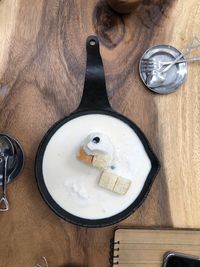 High angle view of breakfast on table