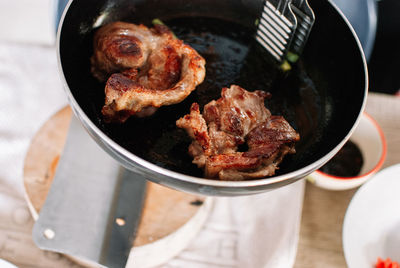 Close-up of food in container on table