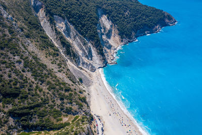 High angle view of sea and mountain