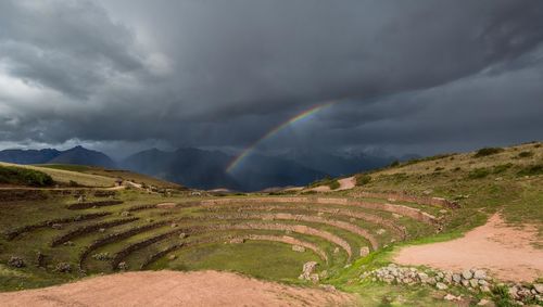 Scenic view of rainbow over mountains