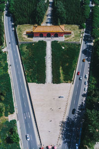 High angle view of cars on road